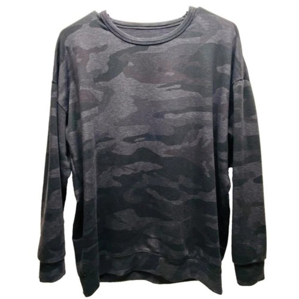Tuff Athletics Long Sleeve Top Women's Small Gray‎ Camo Crewneck Activewear GUC